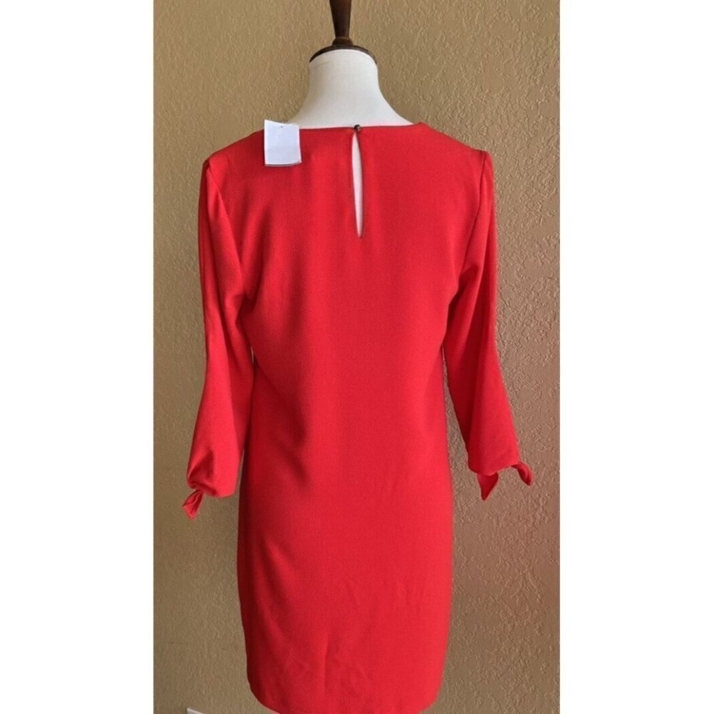 Charles Henry Red Women's Size Small S Tie Sleeve V-neck Crepe Shift Dress - Picture 2 of 11
